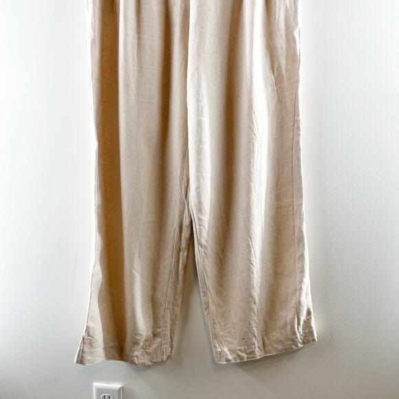 H&M High Rise Pleated Front Linen Wide Leg Ankle Pants Cream 8 - Picture 11 of 11